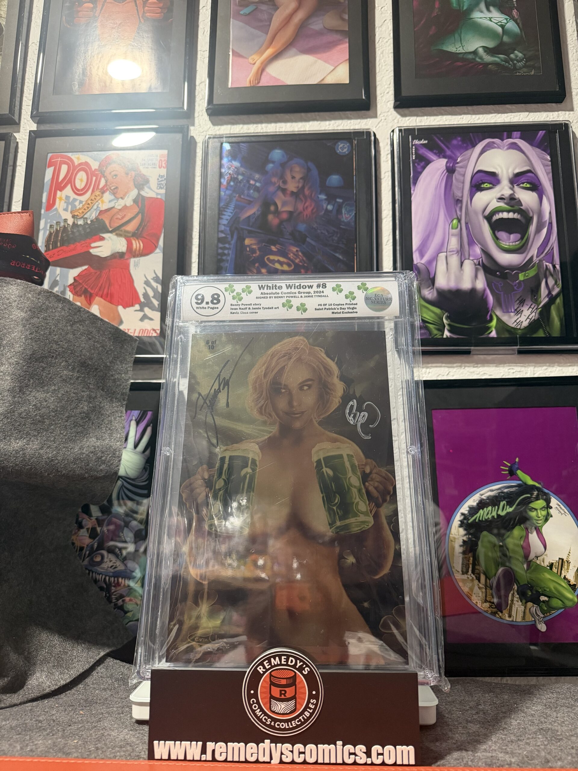 White Widow #8 - Saint Patrick Days - Metal. LTD 10 - SIGNED BY BENNY POWELL AND JAMIE TYNDALL EGS 9.8